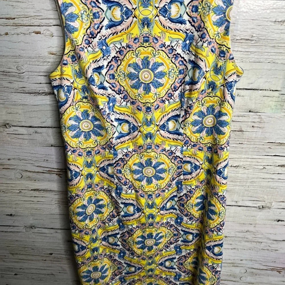 Chetta b midi yellow blue dress  pattern print size 2 - Picture 4 of 8